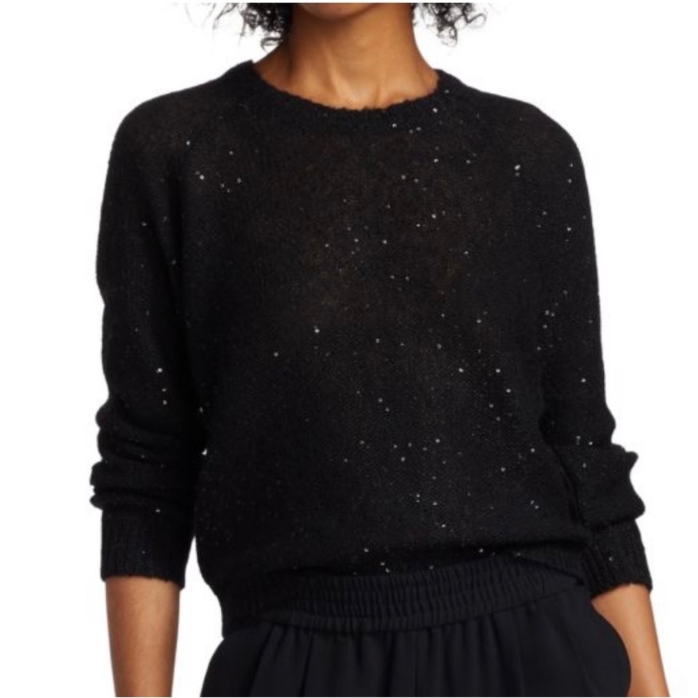 ATM Sequin Crewneck Sweater XS Black Alpaca Wool Blend